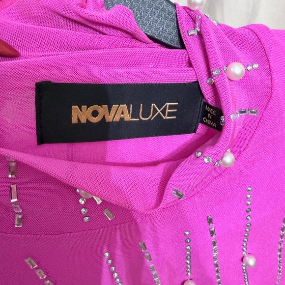 Fashion Nova Vibrant Pink Pearl-Embellished Dress - Picture 3 of 8